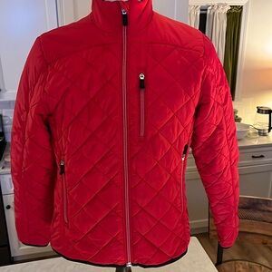 Lands End quilted Jacket coat women size small 6-8 red multiple zip pockets